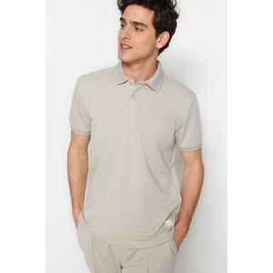 Trendyol Stone Regular/Regular Fit Short Sleeve Label Appliqué Polo Neck T-shirt obraz
