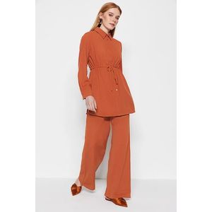 Trendyol Cinnamon Waist Shirred Woven Aerobin Linen Look Shirt-Pants Suit obraz