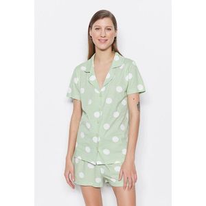 Trendyol Mint 100% Cotton Polka Dot Shirt-Short Knitted Pajamas Set obraz