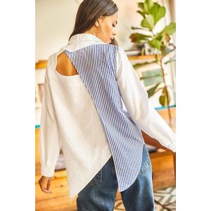 Olalook Women's Blue White Sambre Oversized Shirt with Cut Out Detail on the Back obraz