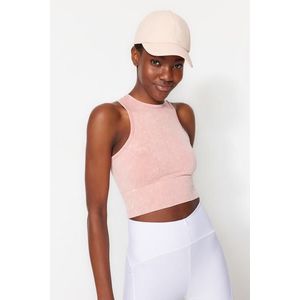 Trendyol Pale Pink Seamless/Seamless Crop Acid Wash Halter Neck Knitted Sports Top/Blouse obraz