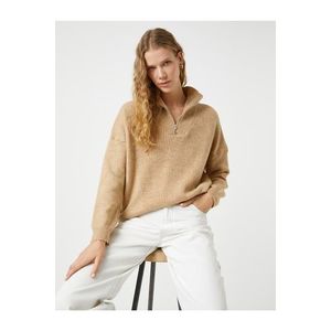 Koton Oversize pletený svetr s vysokým výstřihem a polovičním zipem obraz