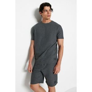 Trendyol Anthracite Regular Fit Textured Knitted Shorts Pajamas Set obraz