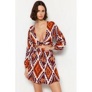 Trendyol Tropical Patterned Woven Binding Blouse and Skirt Set obraz