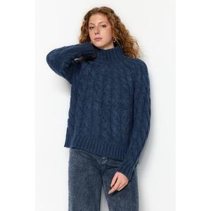 Trendyol Navy Blue Měkký texturovaný pletený pletený svetr z pleteného úpletu obraz