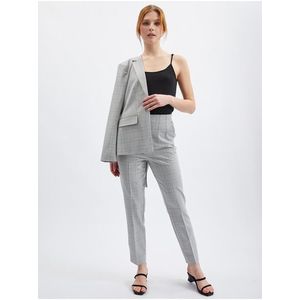Světle šedé dámské kostkované straight fit kalhoty ORSAY obraz