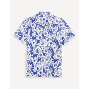 Modrá pánská květovaná lněná košile Celio Dafleuris obraz