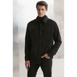 GRIMELANGE Pánská venkovní tkaná silná texturovaná černá košile s kapsou obraz