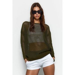 Trendyol Khaki Super Wide Fit Cotton Openwork/Perforated Knitwear Sweater obraz