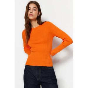 Trendyol Orange Základní pletený svetr s kulatým výstřihem obraz