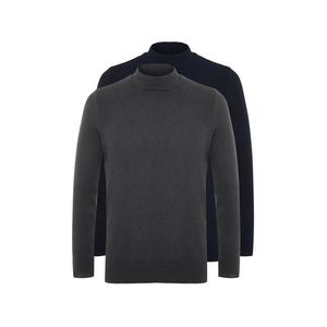 Trendyol Navy Blue-Anthracite Slim Fit Half Elastic Knit 2-Pack Knitwear Sweater obraz