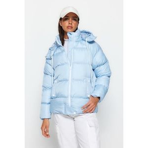 Trendyol modrý nadměrný vodoodpudivý nafukovací kabát s kapucí obraz