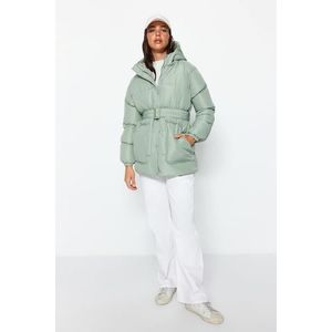 Trendyol Mint Oversize klenutý vodoodpudivý péřový kabát s kapucí obraz
