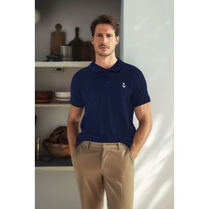 Trendyol Navy Blue Regular/Normal Fit Textured 100% Cotton Polo Neck T-shirt obraz