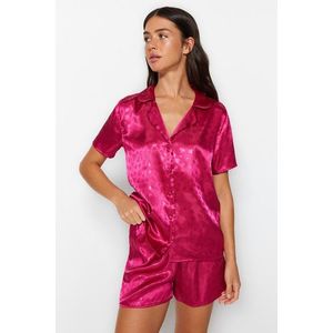 Trendyol Pink Satin Woven Heart Pajamas Set obraz