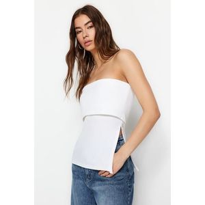 Trendyol White Crepe Knitted Blouse with a Strapless Collar and Zipper on the Side obraz