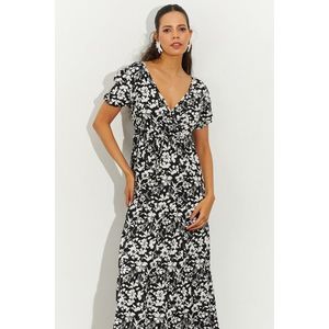 Cool & Sexy dámské černobílé květinové dvouřadé krepové midi šaty obraz