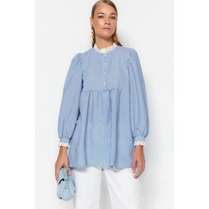 Trendyol Weave See-through Plaid Tunic with Lace in Blue obraz