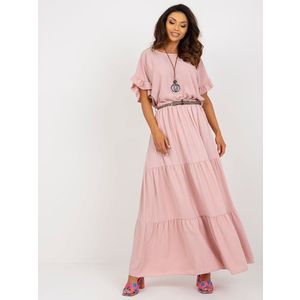 Světle růžová maxi sukně s volánkem a páskem obraz