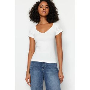 Trendyol White, Fitted/Cooked, Ribbed Cotton, Stretchy Knit Blouse obraz