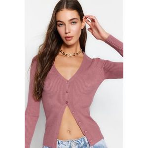 Trendyol Světle růžový základní pletený svetr s výstřihem do V obraz