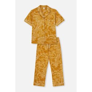 Dagi hořčicová souprava pyžam s límečkem a potiskem, ve velikosti plus. obraz