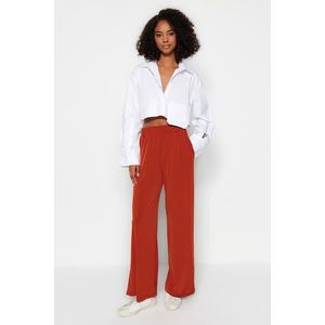 Trendyol Cinnamon Wide Leg/Relaxed Cut High Waist Stretchy Knitted Palazzo Trousers obraz