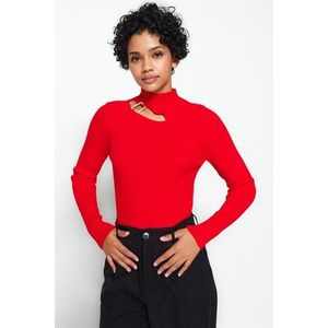 Trendyol červený pletený svetr s vysokým výstřihem obraz