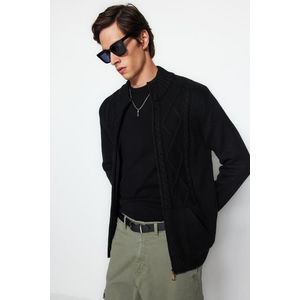 Trendyol Black Slim Fit Knit Detailed Zippered Pocket Knitwear Cardigan obraz