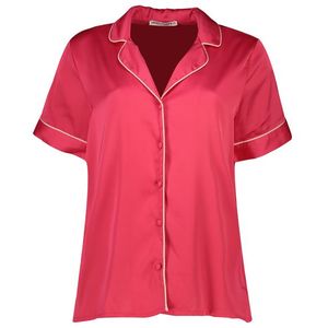Koton Satin Pajama Top with Short Sleeves and Shirt Collar with Buttons and Embroidery obraz