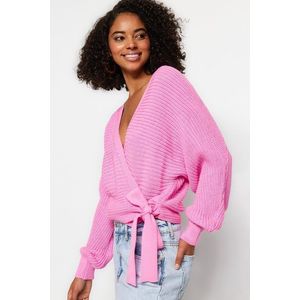 Trendyol růžový pletený svetr s výstřihem do V obraz