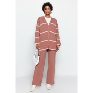 Trendyol Dry Rose Roving Roving Knitwear Sweater Cardigan-Pants Bottom-Top Set obraz