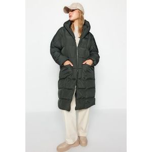 Trendyol Khaki Oversize vodoodpudivý dlouhý péřový kabát s kapucí obraz