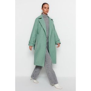 Trendyol Mint Oversize širokoúhlý opásaný dlouhý vlněný kabát obraz