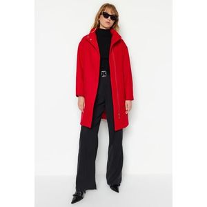 Trendyol červený oversize široký střih dlouhý prošívaný kabát obraz