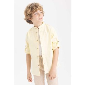 DEFACTO chlapecká košile s rovným límečkem, vzhled lnu, dlouhý rukáv obraz