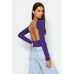 Trendyol Purple Deep V-Necklace Fitted/Sticky Cotton Knitted Blouse obraz
