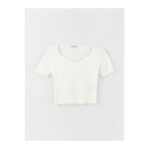 LC Waikiki Women's Heart Collar Plain Short Sleeve Crop T-Shirt obraz