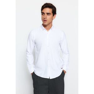 Trendyol White Slim Fit Smart Shirt with Leather Accessories obraz