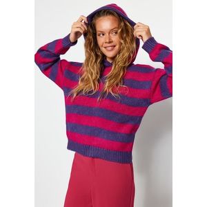 Trendyol Pink Hood Detail Měkký texturovaný pletený svetr obraz