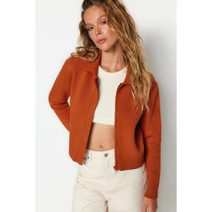 Trendyol Orange Měkký texturovaný pletený svetr na zip obraz