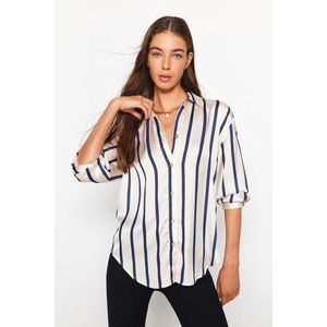 Trendyol Ecru Striped Satin Fabric Oversize Wide Fit Woven Shirt obraz