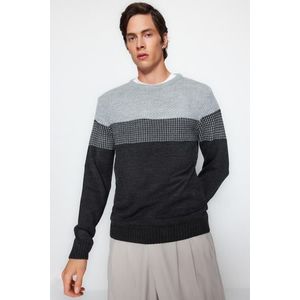 Trendyol Gray Slim Fit Crew Neck Block Sweater obraz
