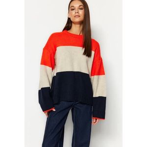 Trendyol Orange Měkký texturovaný pletený svetr s barevným blokem obraz