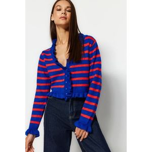 Trendyol Sax Crop pruhovaný pletený svetr s měkkou texturou obraz