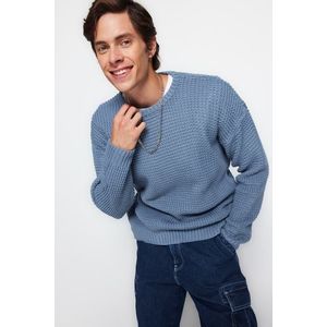 Trendyol Blue Oversize Fit Wide Fit Crew Neck Textured Basic Knitwear Sweater obraz