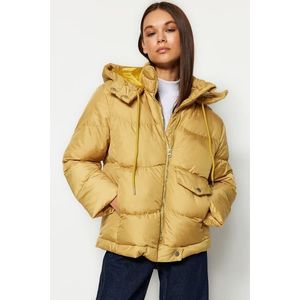 Trendyol Hořčice Oversize vodoodpudivý nafukovací kabát s kapucí obraz