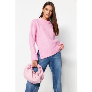 Růžový měkký texturovaný silný svetr s kulatým výstřihem od značky Trendyol obraz