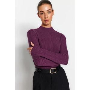 Trendyol fialový pletený svetr s vysokým výstřihem obraz