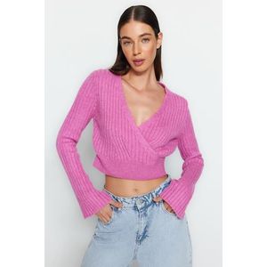Trendyol Pink Crop Soft Textured Double Breasted Knitwear Sweater obraz